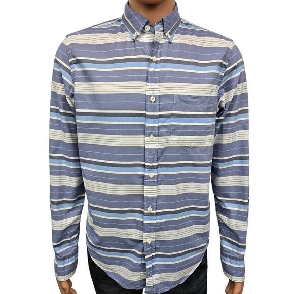 J. Crew Shirt Men M Slim Fit Blue White Multicolor Horizontal Striped L/S - Picture 1 of 11